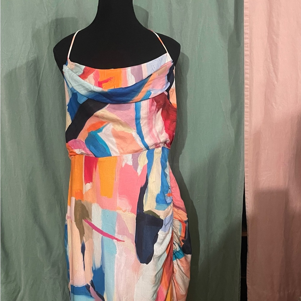 Anthropologie Square Cowl-Neck Ruched Side-Slit Slip Dress
